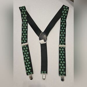 Unisex Black and Green St. Pattys Day Clover Patterned Suspenders